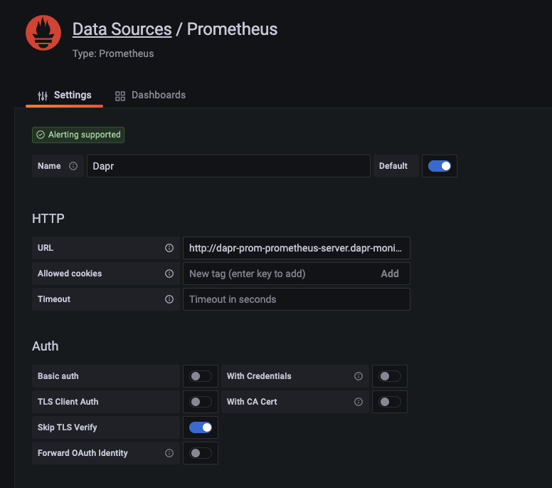 Prometheus 数据源配置的屏幕截图